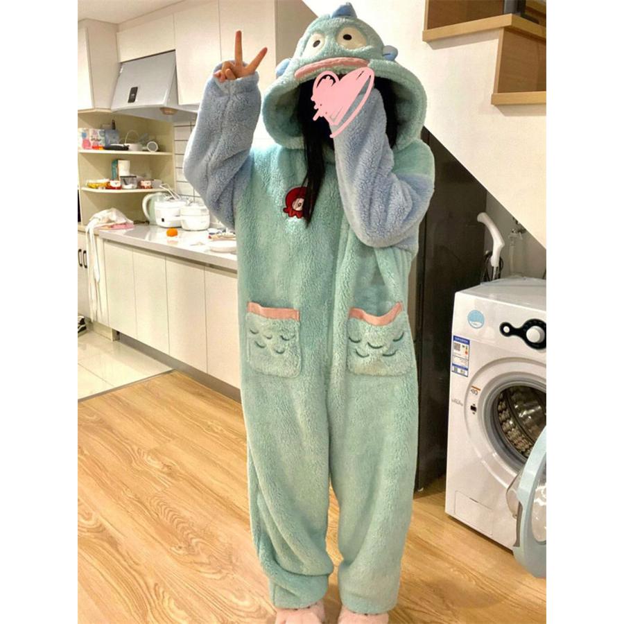 ハンギョドン パジャマ 着ぐるみ フランネル ロンパース 秋 冬 ルーム