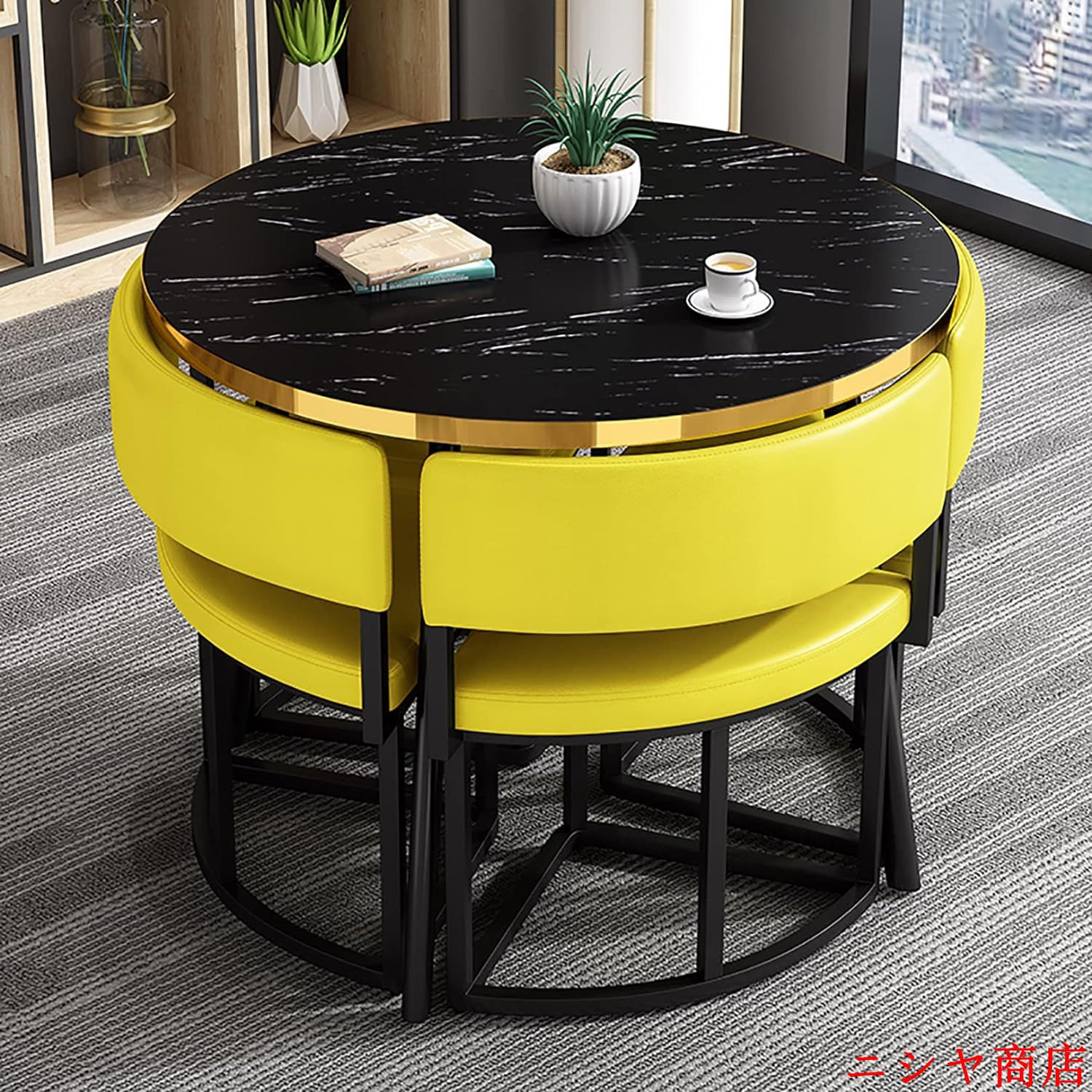 丸テーブルセット4人用 ダイニングセット 食卓セット ダイニングルームとキッチン用 モダンデザインテーブルと椅子セットホームキッチン 4人掛けカフェテーブルの画像