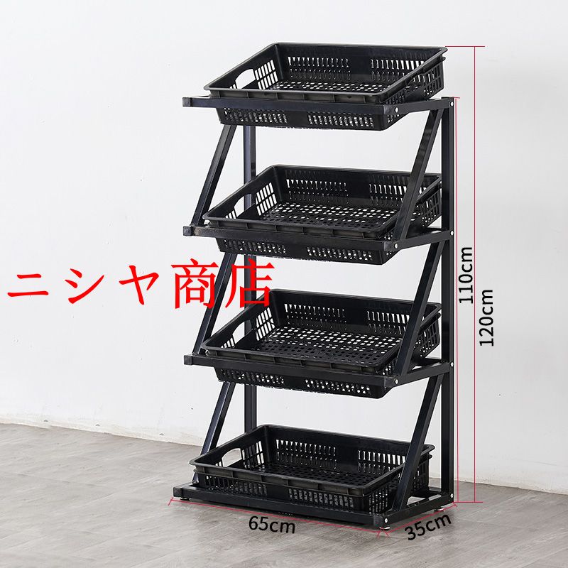 青果 野菜　フルーツ　パン販売　多機能フレーム　組立簡単 ディスプレイラック　4層　かご　陳列台　陳列棚　直売所　イベント用 棚 展示会　_1