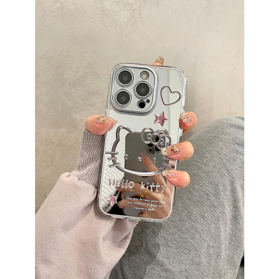 ストラップ付き キティ スマホケースシルバー アイフスマホ
