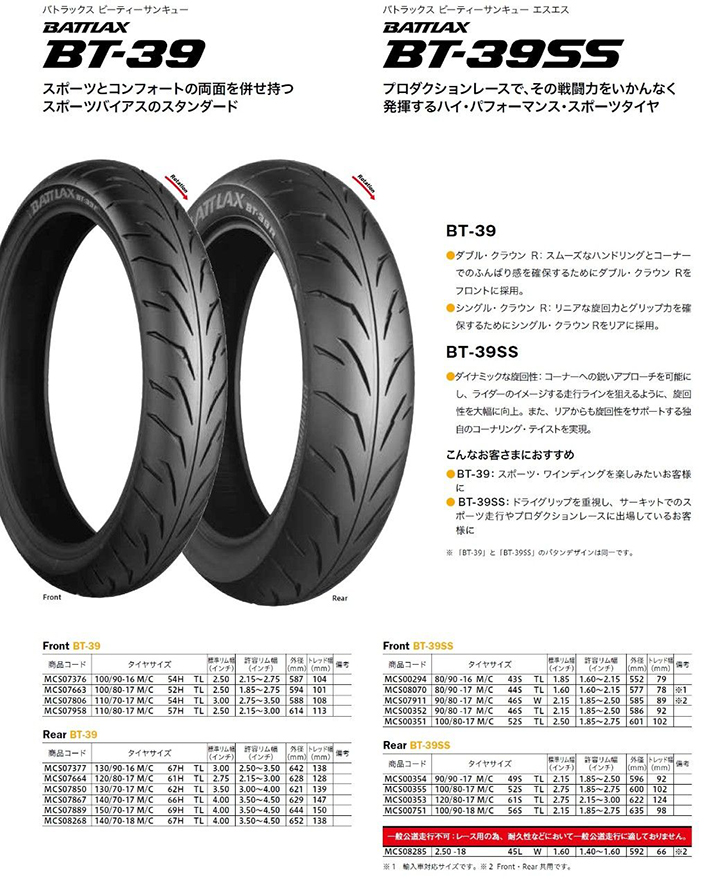 BRIDGESTONE（ブリヂストン） 送料無料 BATTLAX BT-39SS 100/80-17 52S