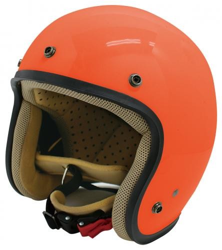 オレンジ デザイン ジェットヘルメット　シングルストラップ BEETLE STR FULL FACE HELMET (オレンジ/黒革ダブルストラップ)