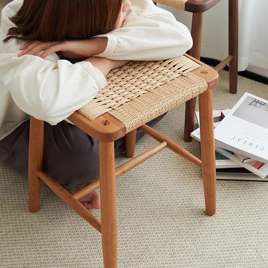 スツール 木製 四角 アメリカチェリー ラタン 籐 無垢材 チェア 椅子