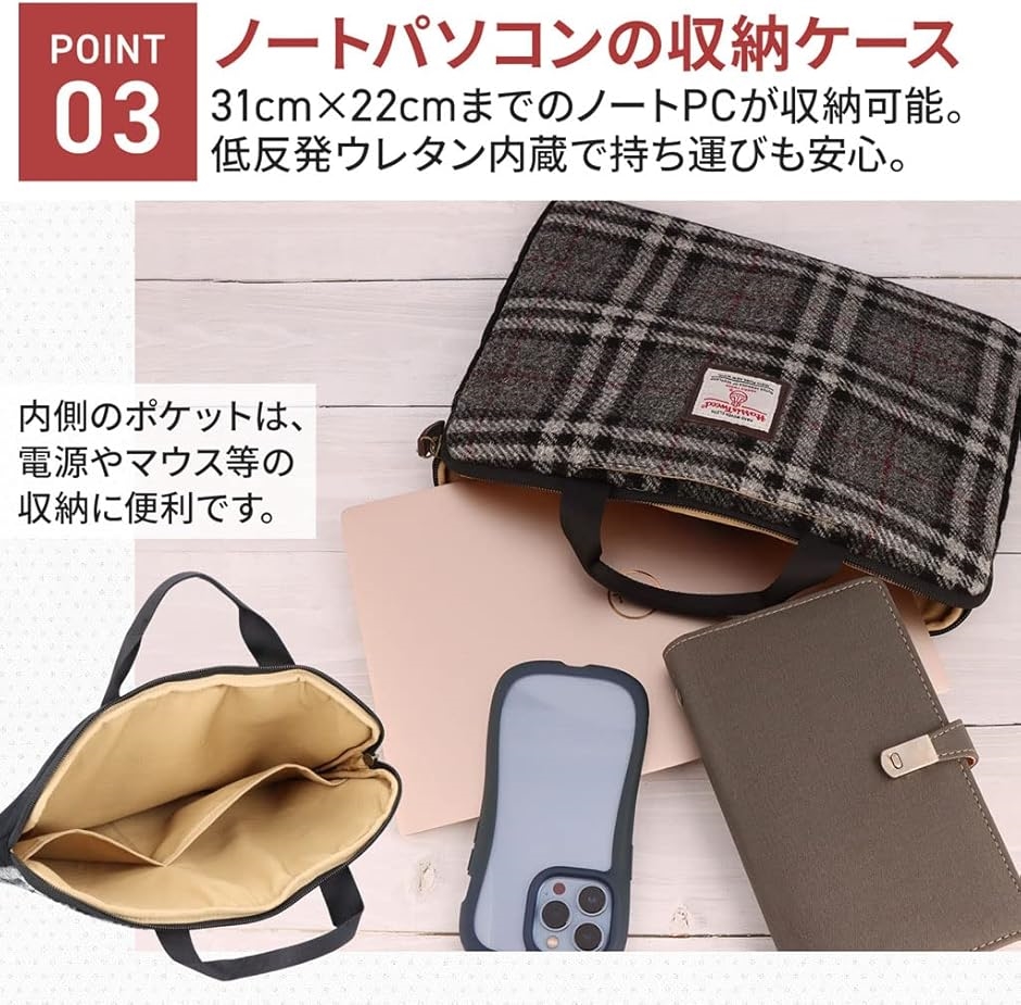 Harris Tweed ハリスツイード コンビ持ち手付2wayパソコンケース
