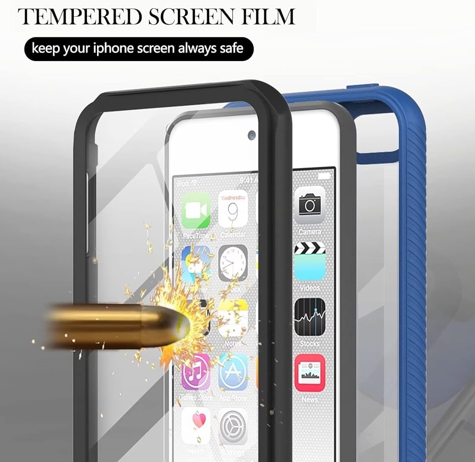 iPhone スマホケース アイフォン用 カバー 両面強化ガラス+TPU 軽量 MDM( 青,  iPod Touch 7th/6th/5th)｜horikku｜03