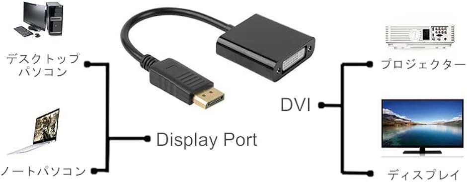 DisplayPort オス to DVI メス 変換アダプター 接続ケーブル 25cm DP