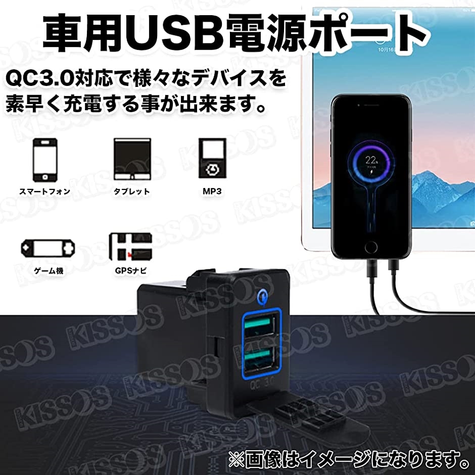 トヨタ USB電源 USBポート 2ポート搭載 スイッチホール パネル カバー キャップ付 スマホ タブレット 充電 汎用(ブルー)｜horikku｜03