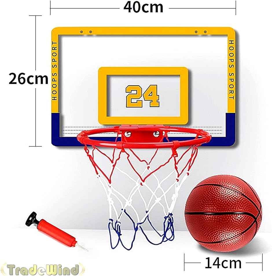 バスケットゴール バスケットリング ネット ボード 壁掛け シュート練習 ボール ミニサイズ( 黄x青40cm, 40x26cm)