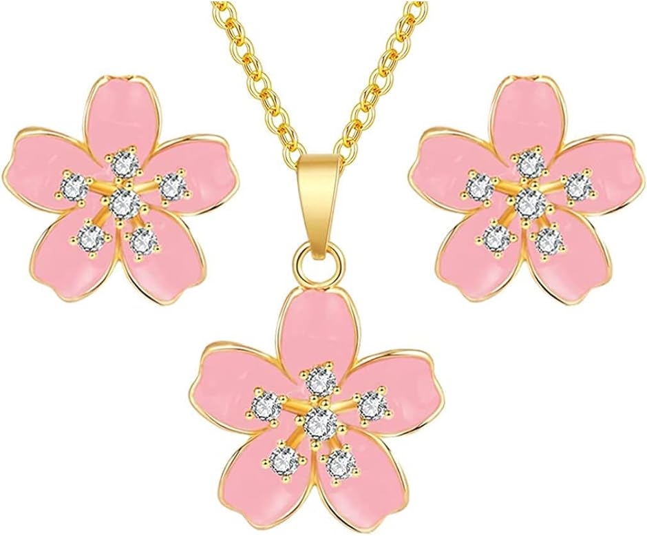 Yahoo! Yahoo!ショッピング(ヤフー ショッピング)桜 ピアス ネックレス セット さくら レディース スタッドピアス k18金RGP 大人 可愛い 金属アレルギー対応 MDM（ ピンク）