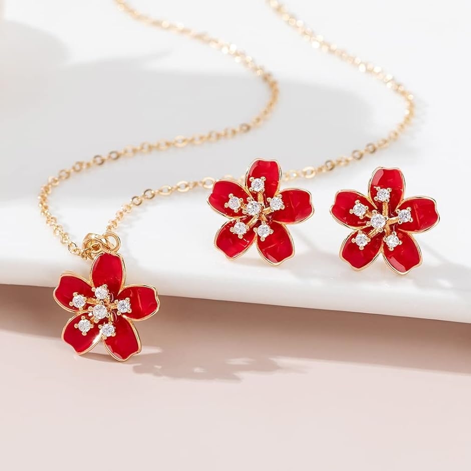 桜 ピアス ネックレス セット さくら レディース スタッドピアス k18金 