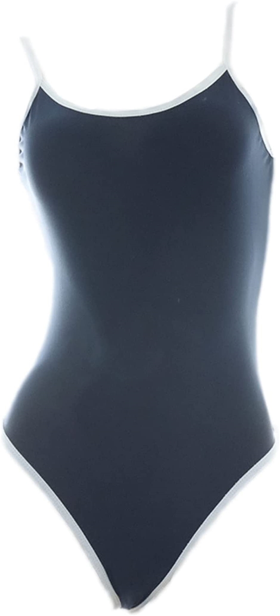 スクール水着 女の子 ワンピース パイピング 女子用学校用水着 オープンバックタイプ 紺(ネイビー, Free Size)