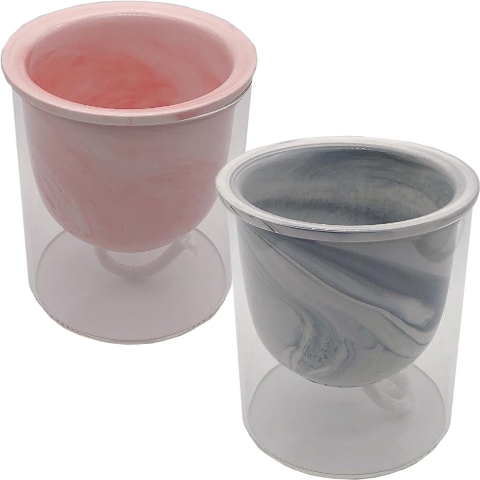 植木鉢 陶器 + ガラスカバー 自動給水 プランター ラグジュアリー デザイン フラワー( マーブル2個セット(グレー＋ピンク))