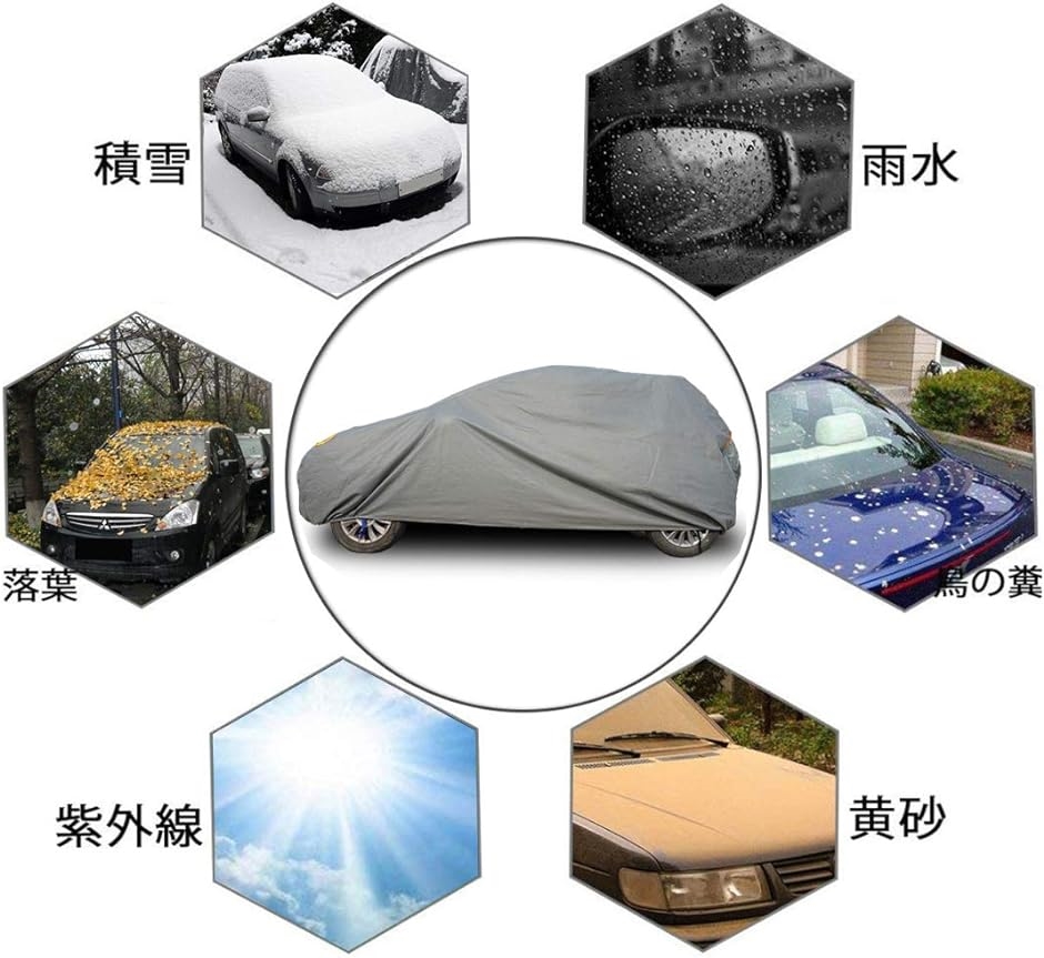 ボディーカバー 不織布 裏起毛 車カバー 軽自動車 4層構造 防水防塵防輻射紫外線 四季対応( グレー,  375x170x190CM)