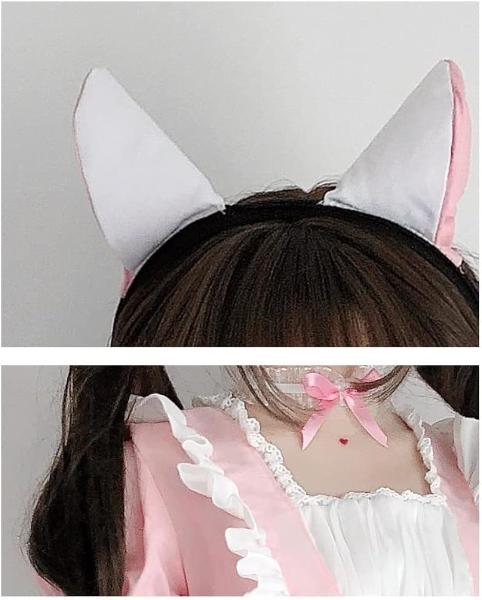 8点セット メイド服 コスプレ カチューシャ チョーカー 猫耳 シュシュ ソックス( ピンク,  M)｜horikku｜05