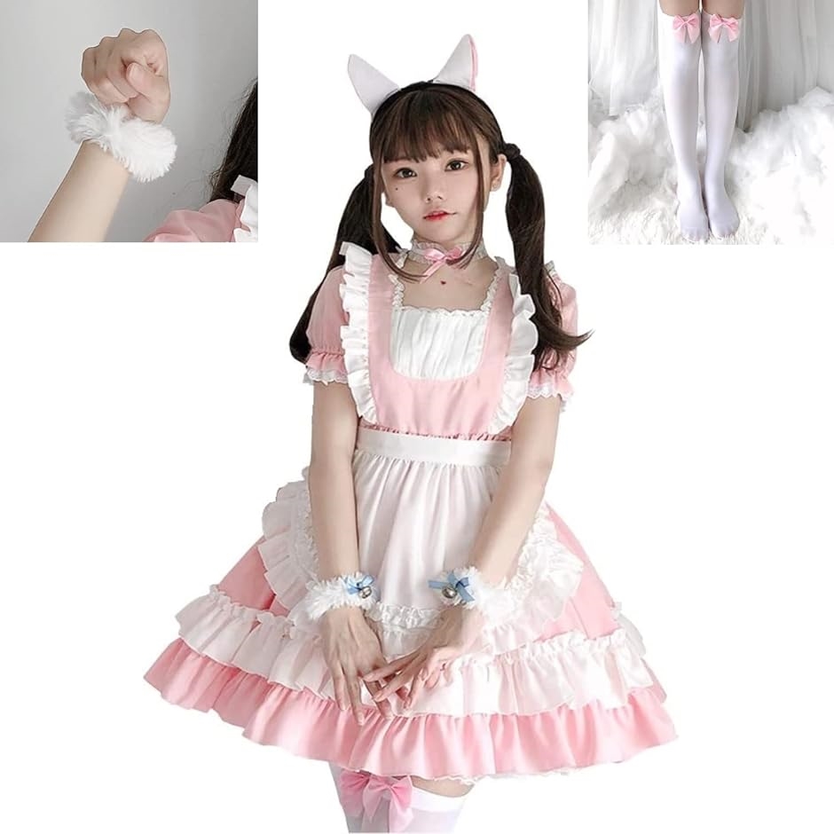 メイド服 カチューシャ チョーカー ソックス ハロウィン コスプレ 猫耳カチューシャ、シュシュ、チョーカー、ソックス、 S｜horikku