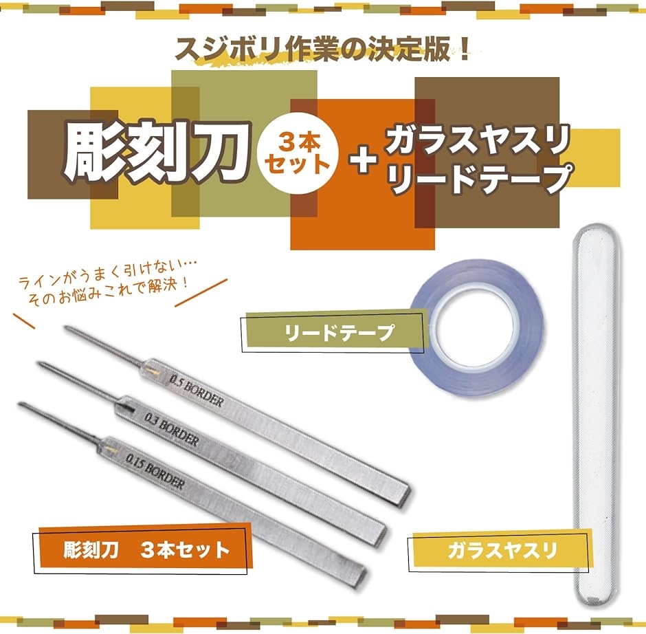 スジボリ タガネ プラモ用ガラスやすりとリードテープ付き。C面作成