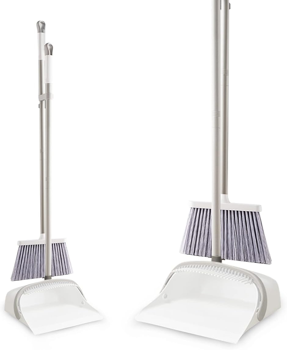 ほうき ちりとり 掃除セット 自立式 ロングくし付き 掃除道具 塵取り 軽量 室内 玄関 ホーム 美容室 MDM( ホワイト)
