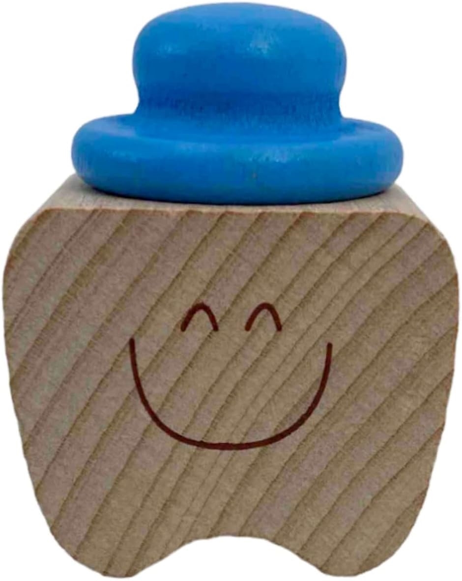 乳歯ケース 木製 コンパクト 乳歯入れ ティースケース 保存( 青)