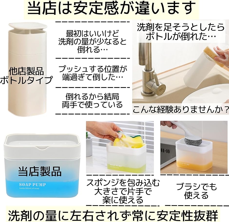 キッチン 洗剤 ディスペンサー スポンジ ホルダー ワンプッシュ 片手で