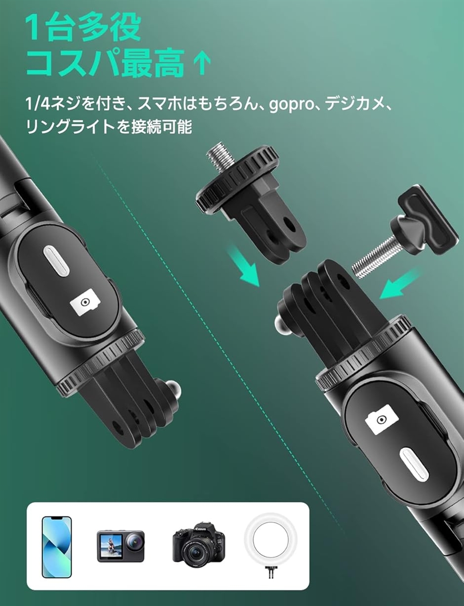 自撮り棒 ミニ、安定モデルスマホスタンド 三脚 デジカメ兼用 じどり棒