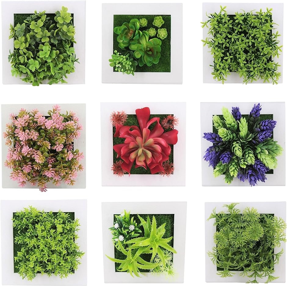 ウォールグリーン フェイクグリーン 壁掛け 観葉植物 セット 多肉 ディスプレイ インテリア 装飾 造花( グリーン)