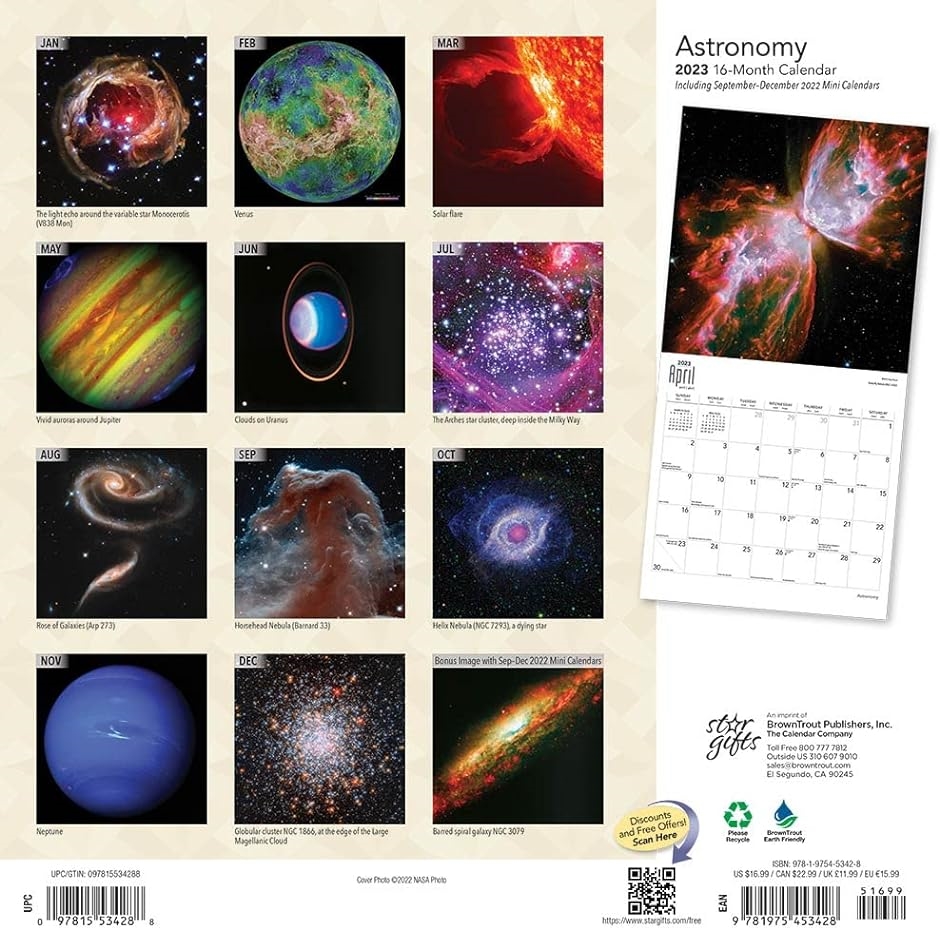 ASTRONOMY 天文学 2023年 カレンダー 令和5年 / 30x60cm 壁掛けカレンダー 宇宙 NASA ハッブル望遠鏡｜horikku｜02