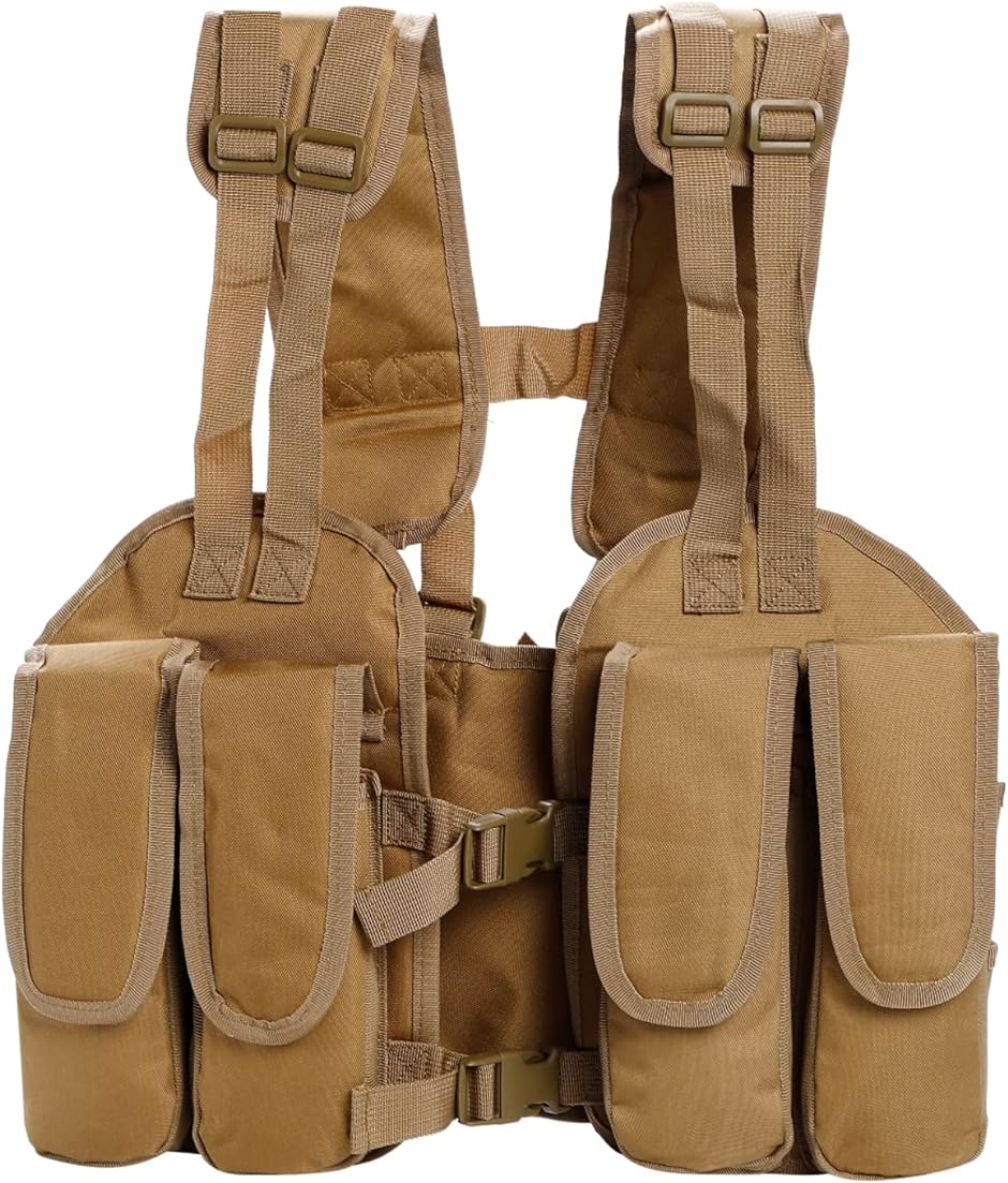 チェストリグ サバゲー ベスト 軽量 タクティカルベスト RG ナイロン カーキ チェストリグ サバゲー ベスト タクティカルベスト( カーキ, Free Size