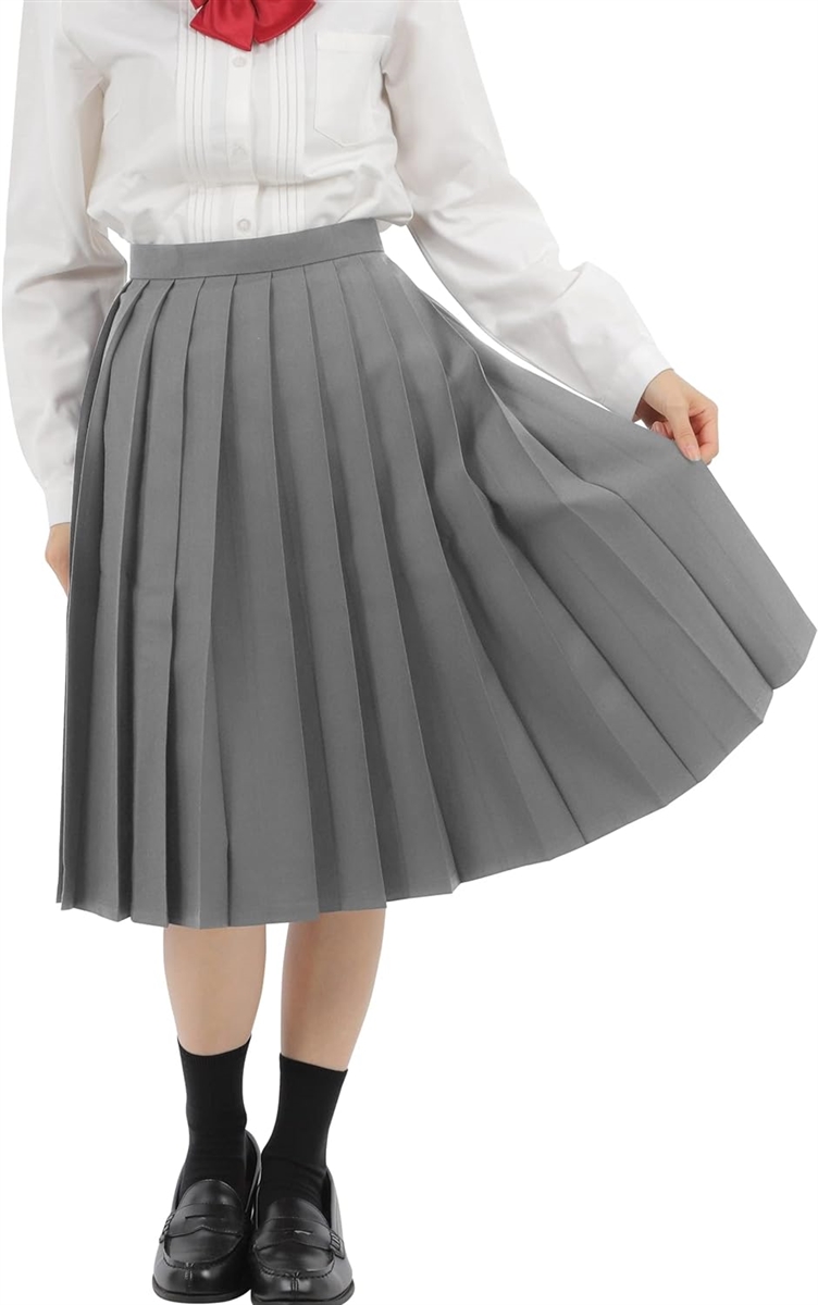 プリーツスカート 無地 学生 制服 車ヒダ スクールユニフォーム 女子高生 中学 e210( グレー 60cm,  L) | ブランド登録なし