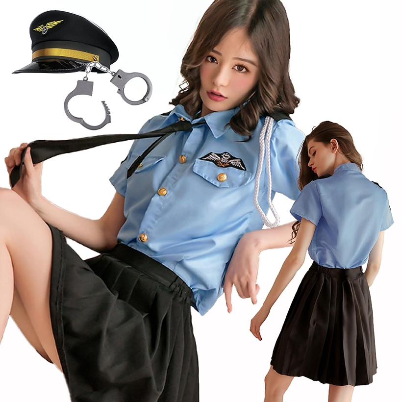 ハロウィン コスプレ ポリス 警察官 警官 婦人警官 レディース 帽子 婦警 大きいサイズ 仮装 セクシー( ブルー,  フリーサイズ)