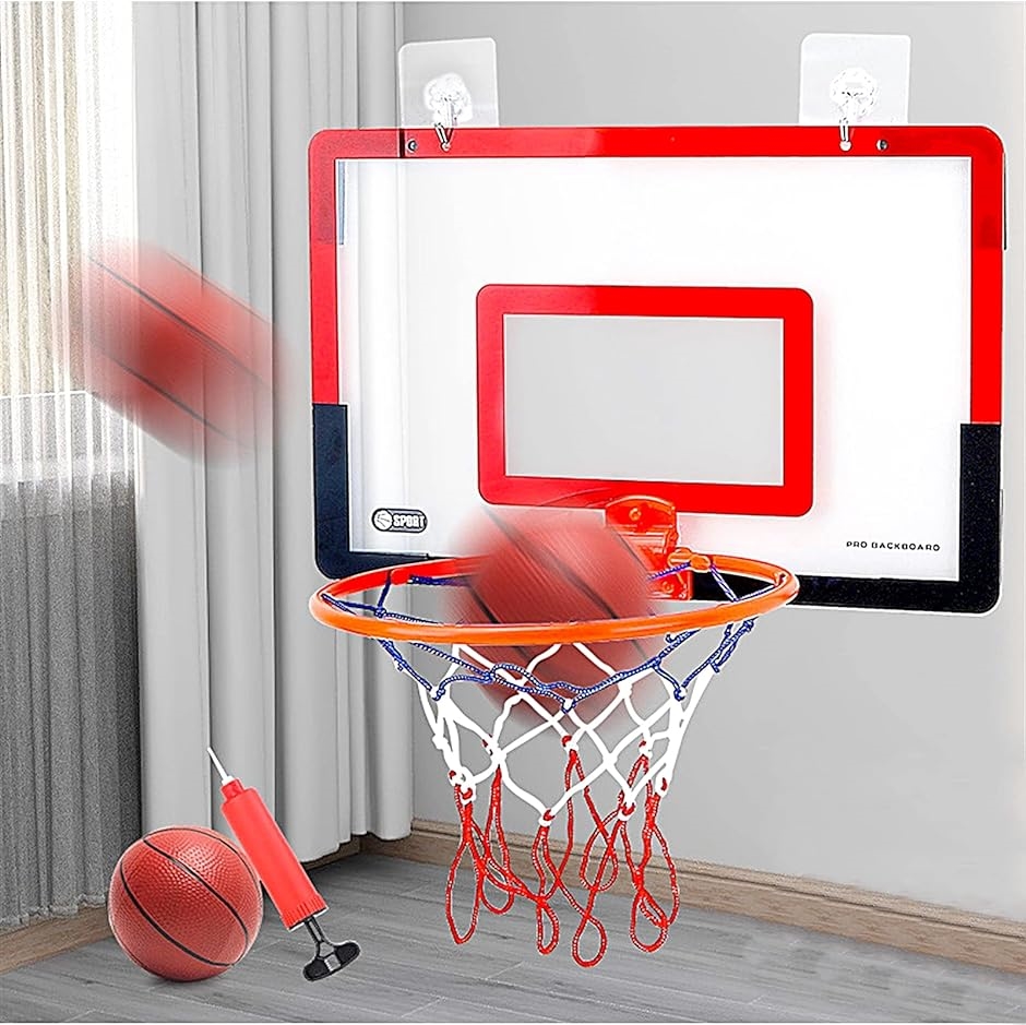 バスケットゴール バスケットリング ネット ボード 壁掛け シュート練習 ボール エアポンプセット(赤x黒40cm, 40x26cm)