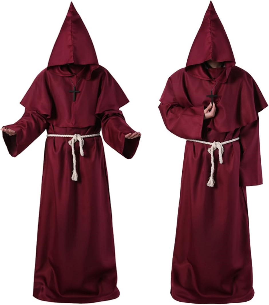 morytrade 僧侶服 コスプレ 神父 修道士 霊媒師 牧師 中世 衣装 仮装 ハロウィン(ワインレッド, M)