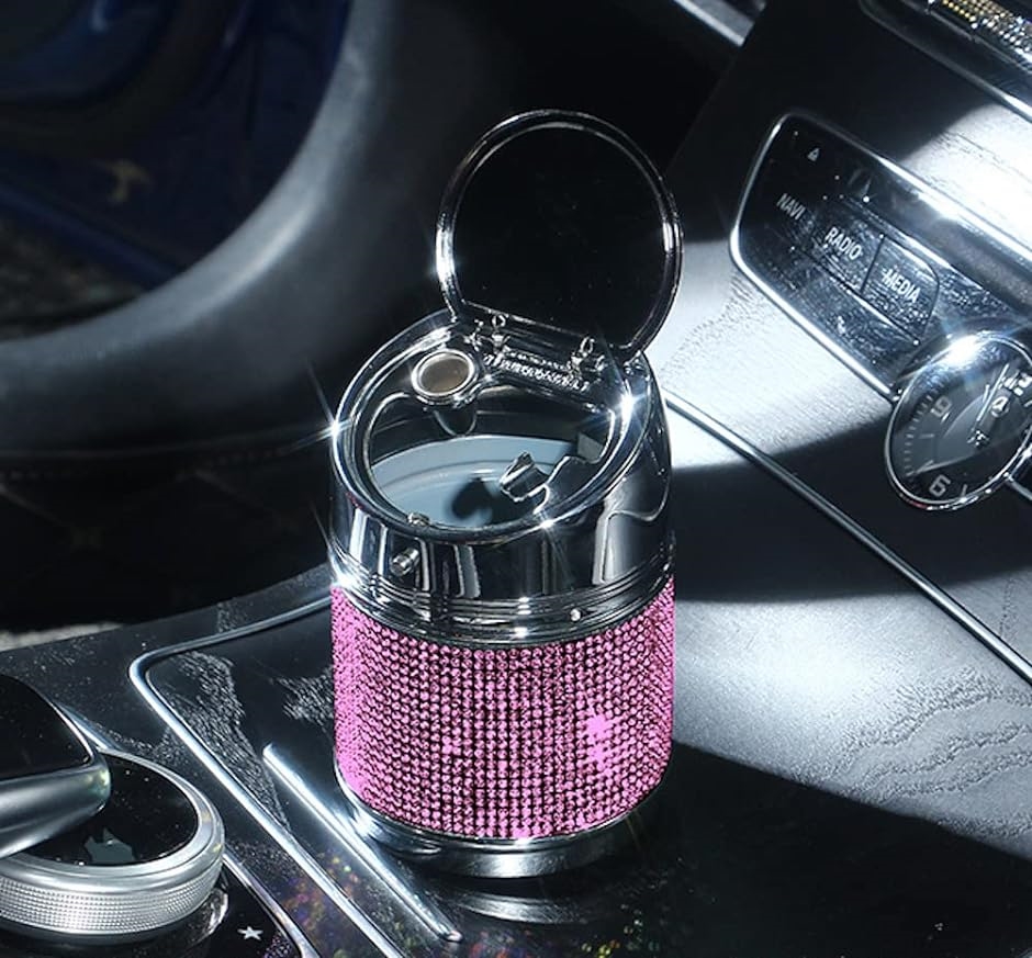 車用 灰皿 ワンプッシュ ドリンクホルダー型( K/ピンク) : スピード