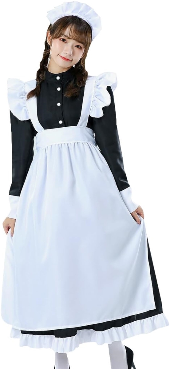 メイド服 英国風 ロングコスプレ仮装 ロリータメイド 衣装 コスチューム ウェイトレス レディース( XL)