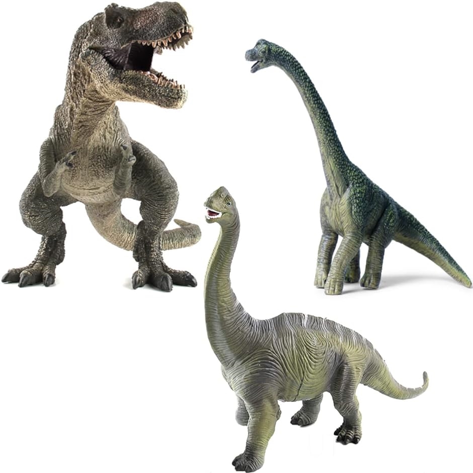 恐竜 おもちゃ ブラキオサウルス ティラノサウルス フィギュア きょうりゅう 6+ ブラキオサウルス2体＋緑Trex