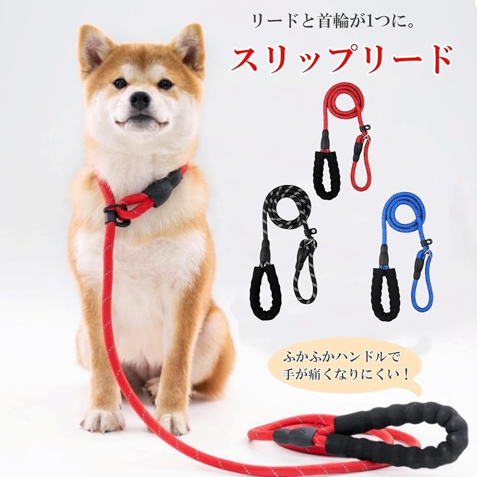 犬用 スリップリード 引っ張り防止 躾 訓練 お散歩 首輪 一体型 ペット用 ロープ トレーニング( ブルー,  10mm)