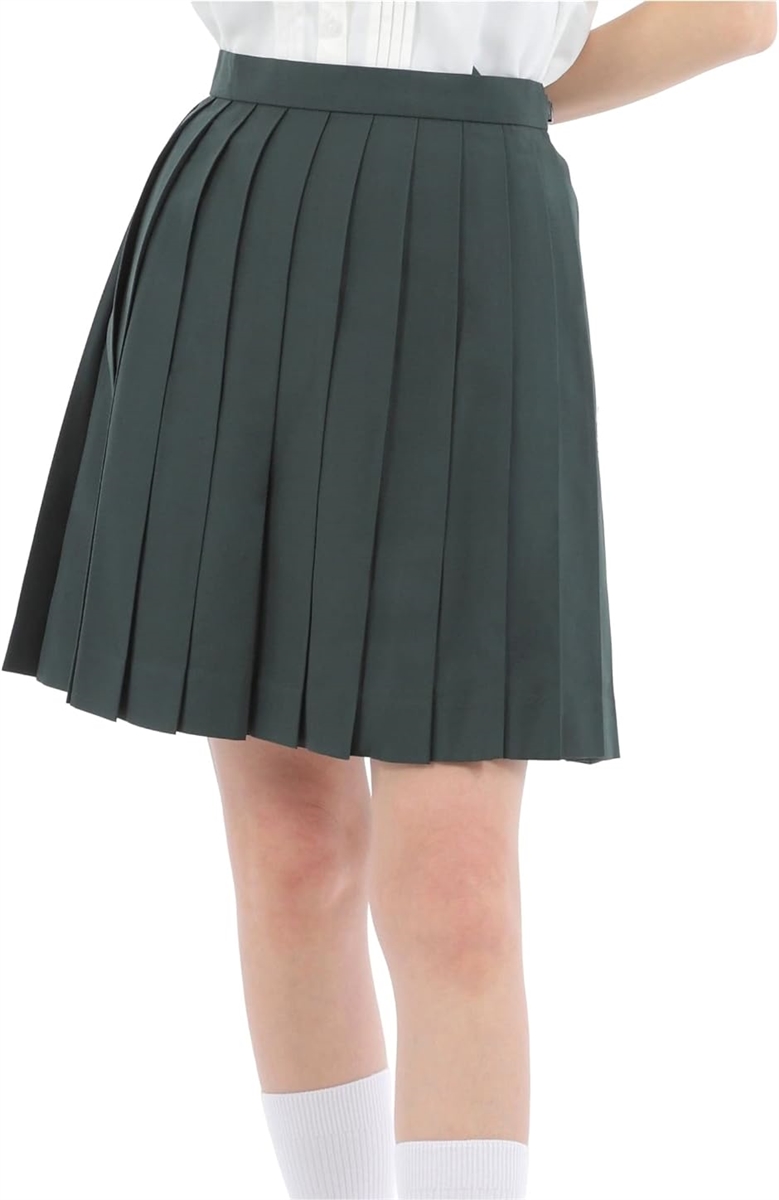 プリーツスカート 学生 制服 車ヒダ スクールユニフォーム ダークグリーン 42cm( ダークグリーン 42cm, L)