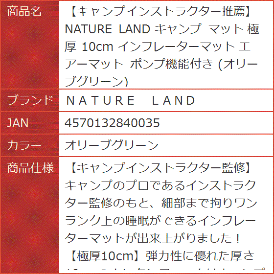 キャンプインストラクター推薦NATURE LAND マット 極厚 10cm
