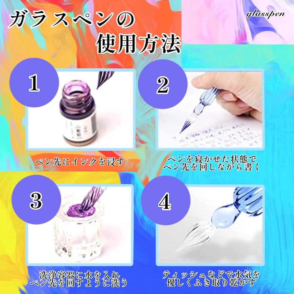 ガラスペン インク セット ペン置き ガラスディップペン プレゼント Amazon | ZAIDEA ガラスペン ディップペン つけペン インク 4色