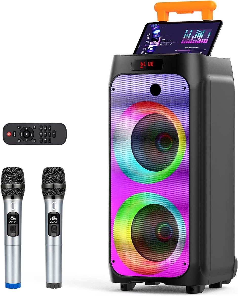 ワイヤレスマイク スピーカーセット マイク二本付き 低音強化機能搭載