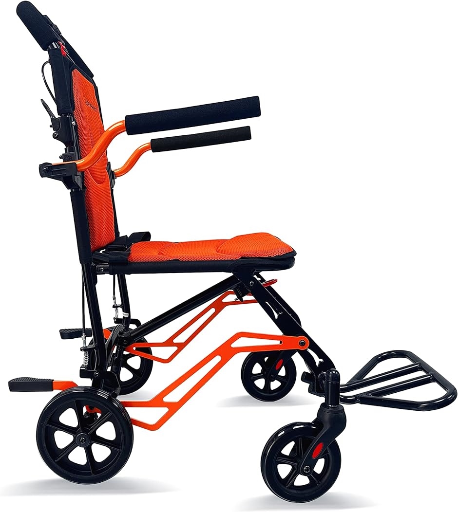 折り畳み車椅子 コンパクト 簡易式介助車椅子 折りたたみ式 介助ブレーキ付き MDM( オレンジ＆ブラック)｜horikku