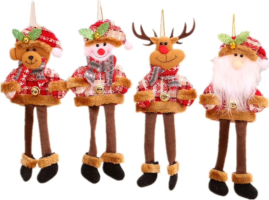 クリスマスツリーペンダント クリスマス人形 クリスマスの飾り ペンダント人形ハングの装飾 サンタクロース 雪だるま トナカイ クマ 4個