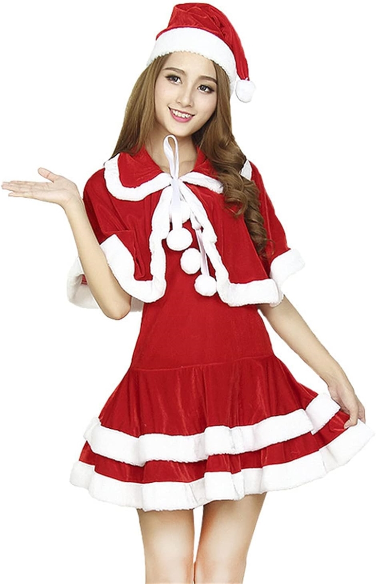 クリスマス フード コスプレ コスチューム 衣装 クリスマスサンタ クリスマスパーティー セクシーな赤いサンタドレス M( 白，赤)