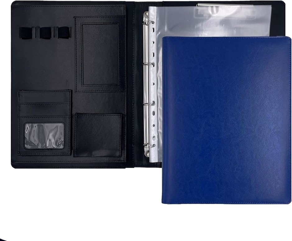 クリップボード ファイル バインダー A4 二つ折り 多機能 ペンホルダー ポケット付き 名刺入れ OF355( 紺色,  A4)｜horikku