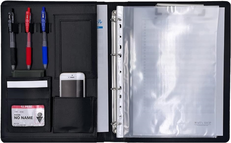 クリップボード ファイル バインダー A4 二つ折り 多機能 ペンホルダー ポケット付き 名刺入れ OF355( 紺色,  A4)｜horikku｜02