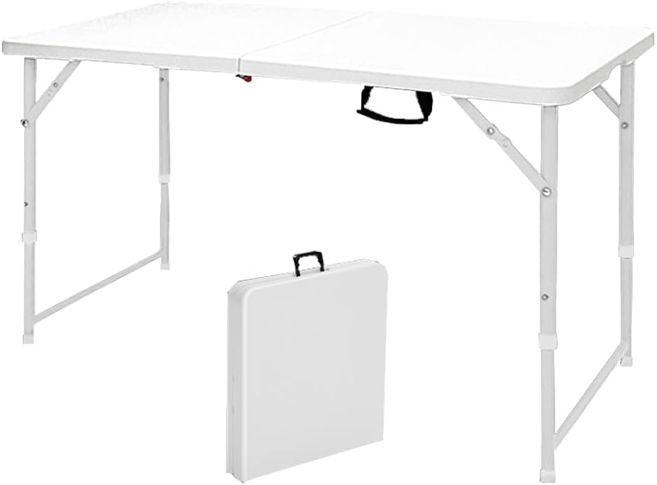 折り畳みテーブル アウトドア 作業テーブル 高さ3段階調整可能 耐荷重120kg 大きい 軽量 持ち運び 室内 屋外 (ホワイト-120)