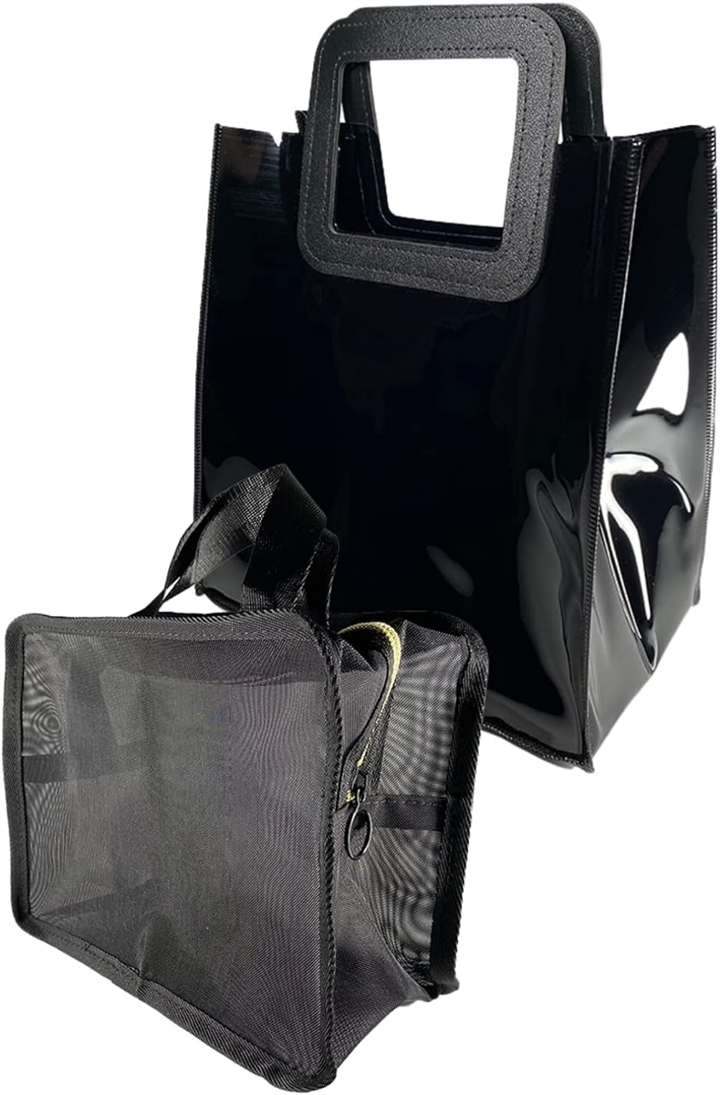 温泉バッグ スパバッグ ファスナー付 3way仕様 2重構造 ユニセックス メッシュバッグ ＆ PVCバッグ( ブラック)