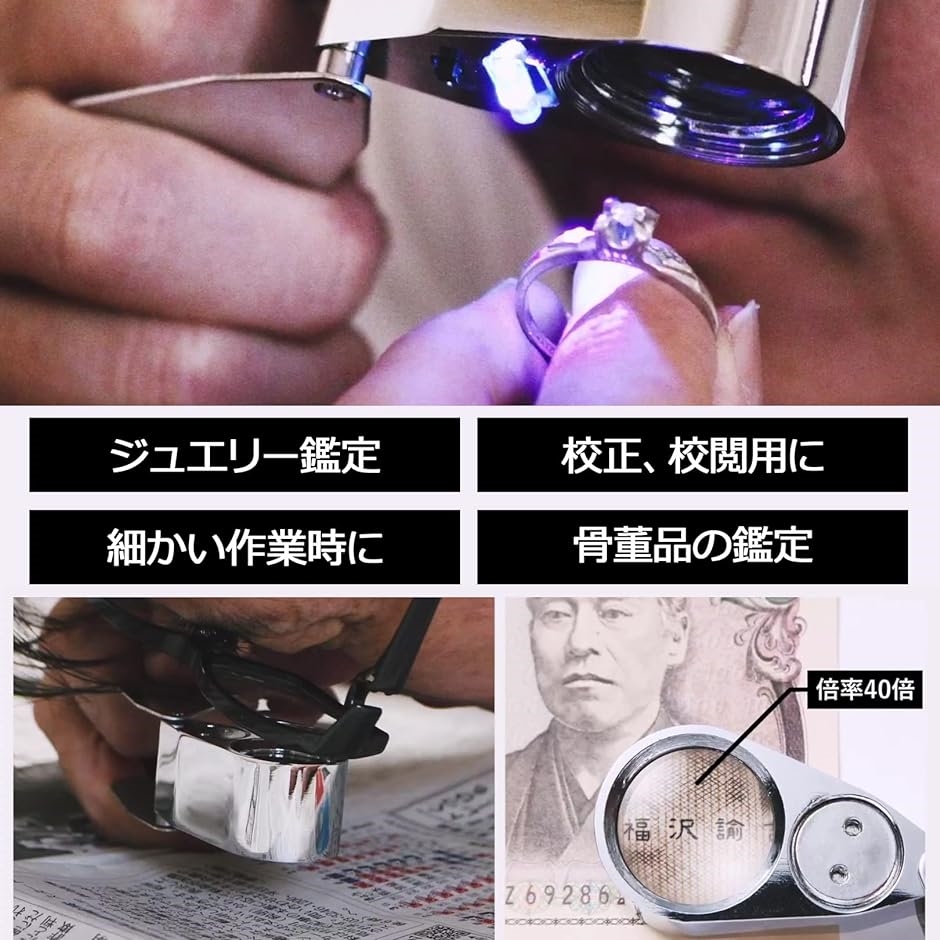ルーペ LED ライト付き 拡大鏡 携帯用 ケース付き MDM( 10/20/40倍)｜horikku｜05