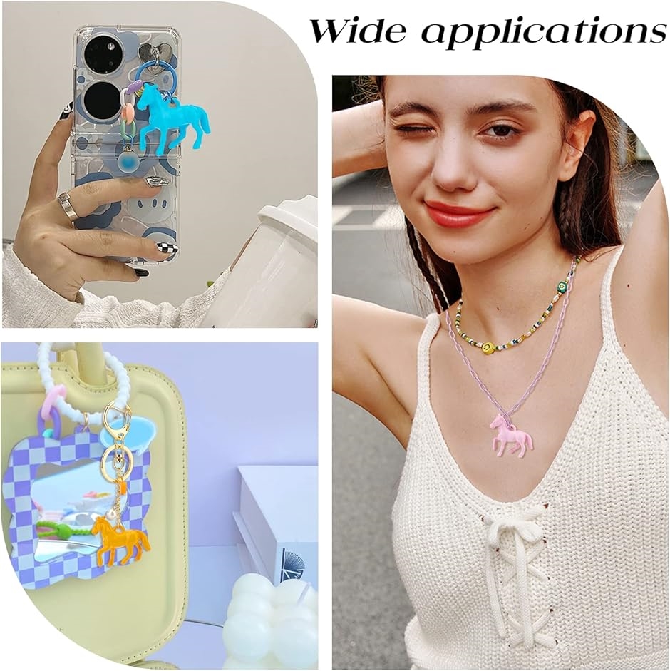 48個 馬 樹脂製 12色 うま ペンダント ダック チャーム ネックレス