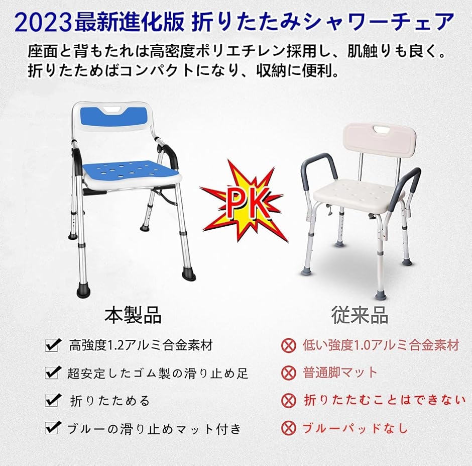 折りたたみシャワーチェア シャワーチェアー 介護用 軽量 介護用品 4段階高さ調節可能 バスチェア 介護チェア 転倒防止 入浴用品 MDM｜horikku｜04