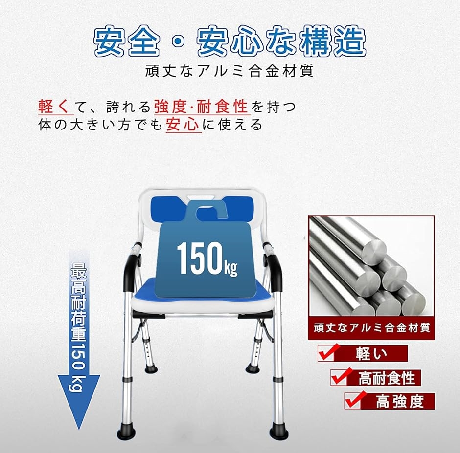 折りたたみシャワーチェア シャワーチェアー 介護用 軽量 介護用品 4段階高さ調節可能 バスチェア 介護チェア 転倒防止 入浴用品 MDM｜horikku｜05